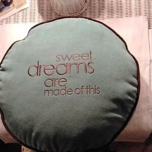 Aqua Round Pillow with Embroidered Text